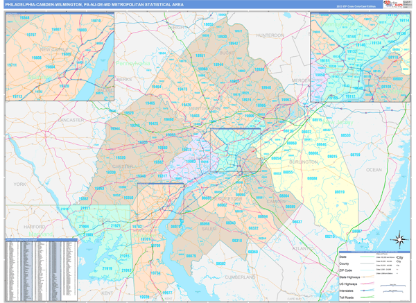 Philadelphia-Camden-Wilmington Metro Area Digital Map Color Cast Style